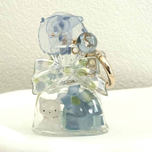 水鏡の巾着 シェイカーキーホルダー レジンキーホルダー 琥珀糖