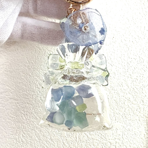 水鏡の巾着 シェイカーキーホルダー レジンキーホルダー 琥珀糖