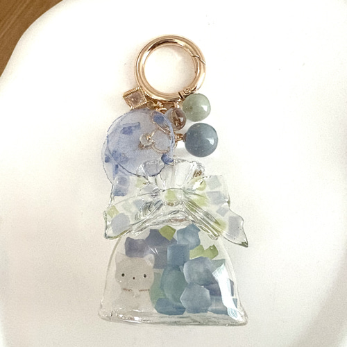水鏡の巾着 シェイカーキーホルダー レジンキーホルダー 琥珀糖