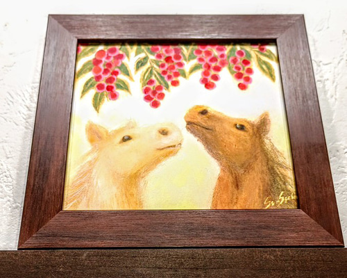 風水吉祥 干支絵画②＊幸の南天～光双馬～難を転じて福となす 新年