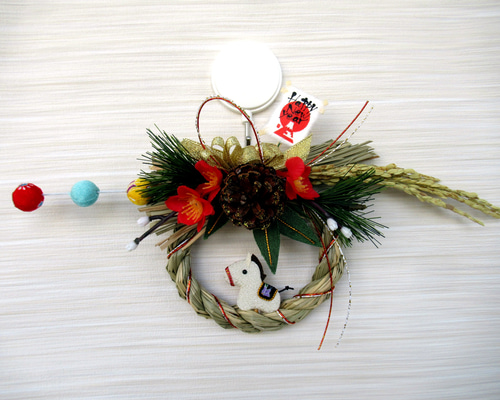 2026しめ縄☆ 正月飾り 午（うま）のお正月リース飾り 小26-5 リース