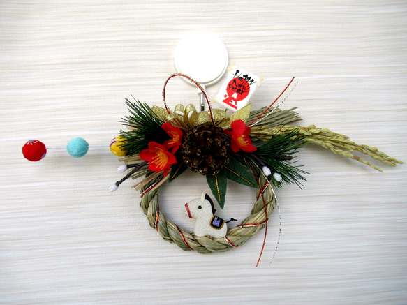 2026しめ縄☆ 正月飾り 午（うま）のお正月リース飾り 小26-5 リース