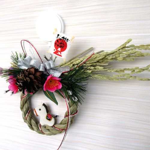 2026しめ縄☆ 正月飾り 午（うま）のお正月リース飾り 小26-6 リース