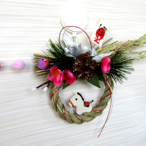 2026しめ縄☆ 正月飾り 午（うま）のお正月リース飾り 小26-6 リース