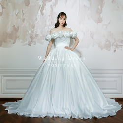 ウエディングドレス.白.ラメチュール.プリンセスライン.オフショル