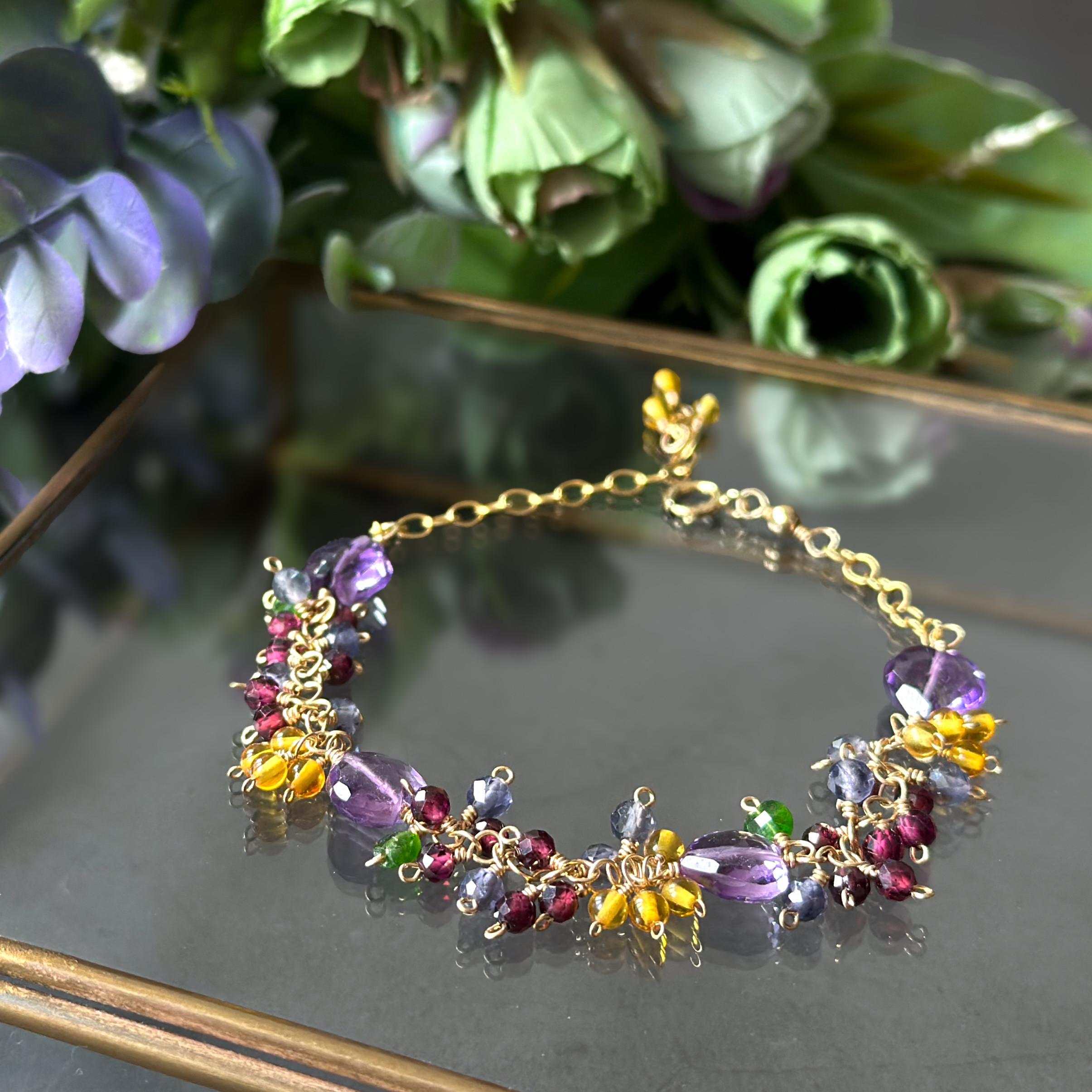 14kgf*秋爛漫*アメジストと秋色天然石たちのブレスレット
