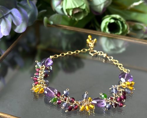 14kgf*秋爛漫*アメジストと秋色天然石たちのブレスレット ブレスレット