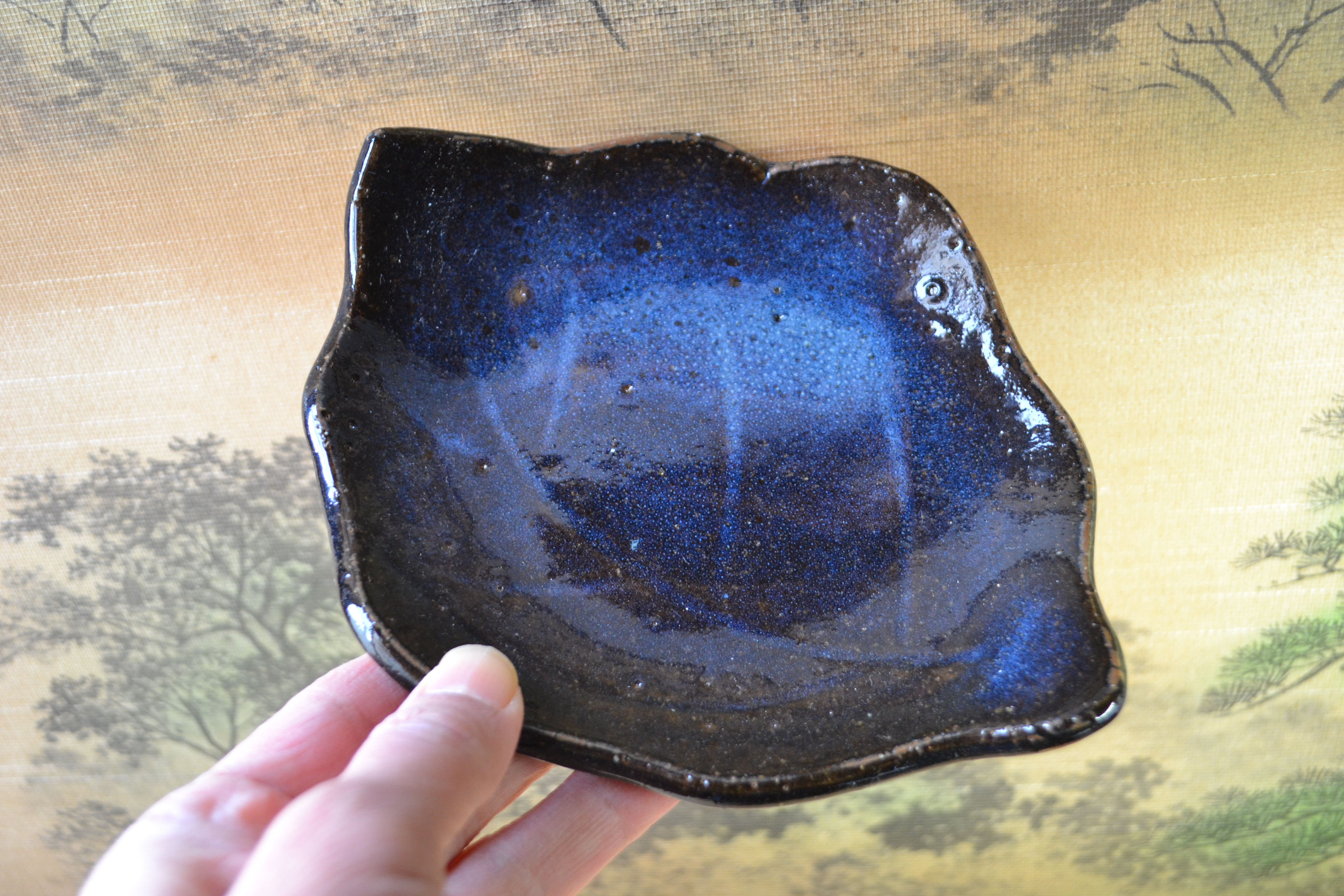 【新着！】可愛いリーフ皿2枚セット(コスモブルー)夜空　中皿　お皿　ペア　★萩焼　陶器