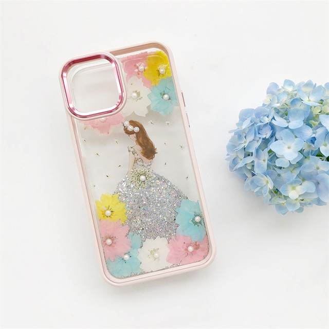 押し花ドレス 千鳥草ケース  iPhone17Pro/17Air/17ProMax/16e シリコンケース スマホケース