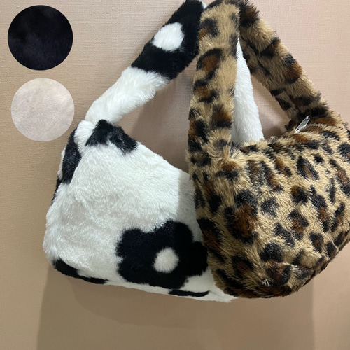 SALE 即発送4色ふわもこエコファーショルダーバッグヒョウ柄＆フラワー