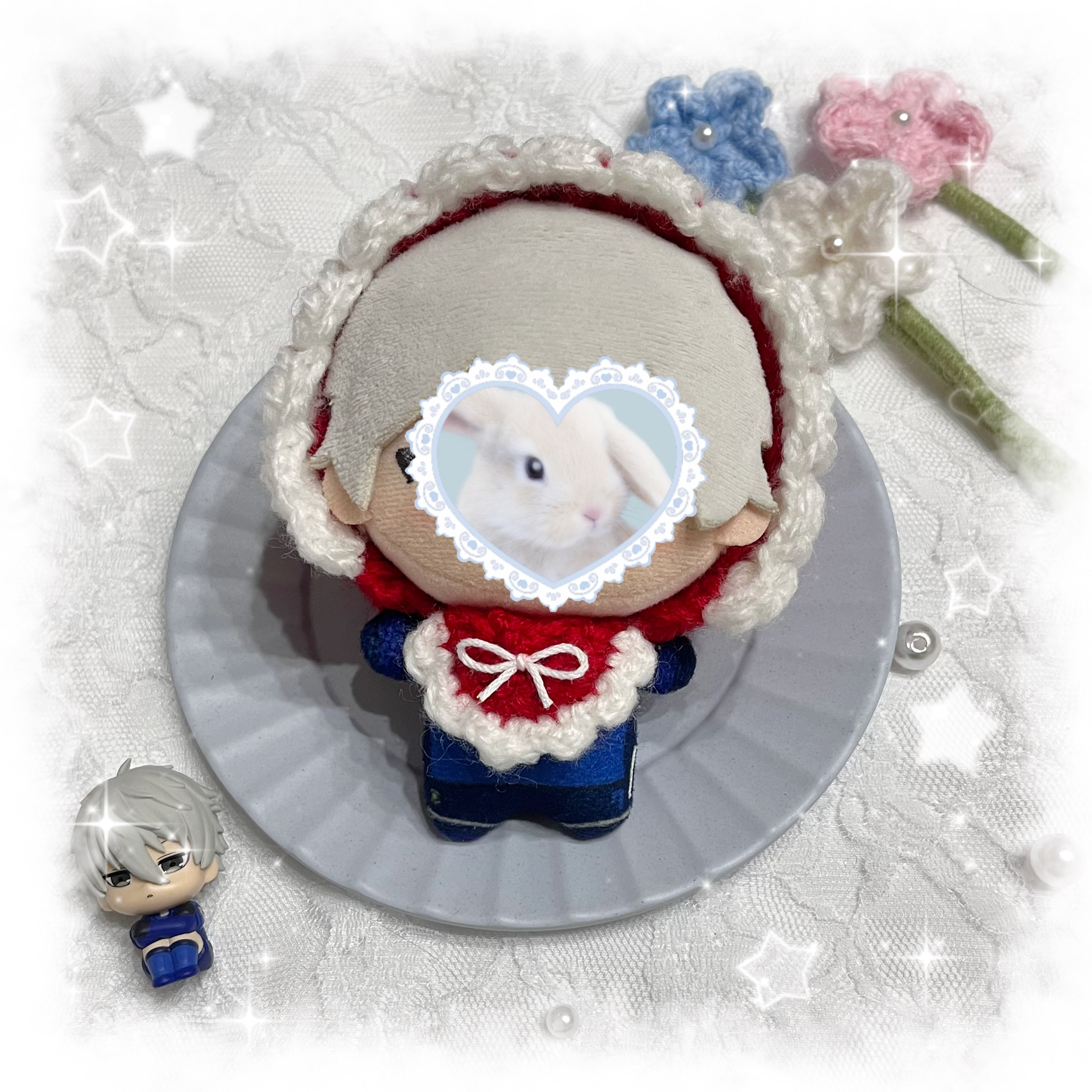 10㎝ ちびぐるみ　にじぱぺ　ぬい服　子ひつじちゃんボンネット　ミント　3