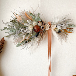 クリスマススワッグ カウベル ドライフラワー 横長スワッグ スワッグ