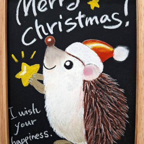 北欧ナチュラル☆かわいいハリネズミサンタのクリスマス チョーク