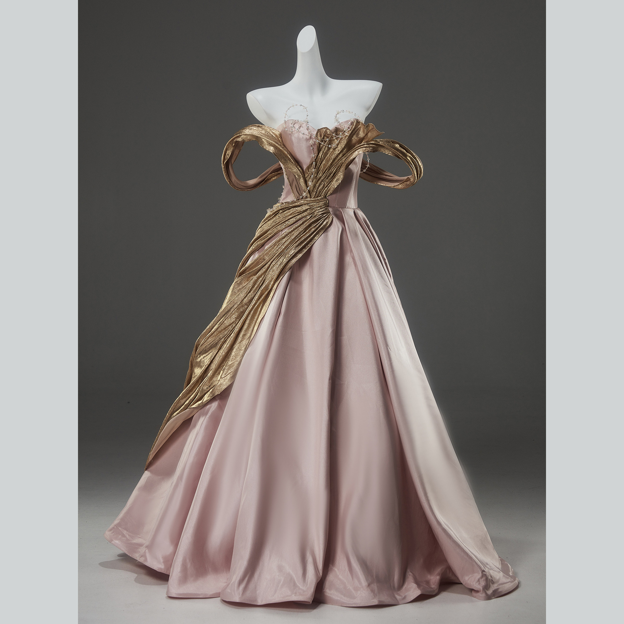 豪華 ピンク サテン オフショルダー ドレス ウェディングドレス パーティー 演奏会 二次会 前撮り 披露宴 AK166