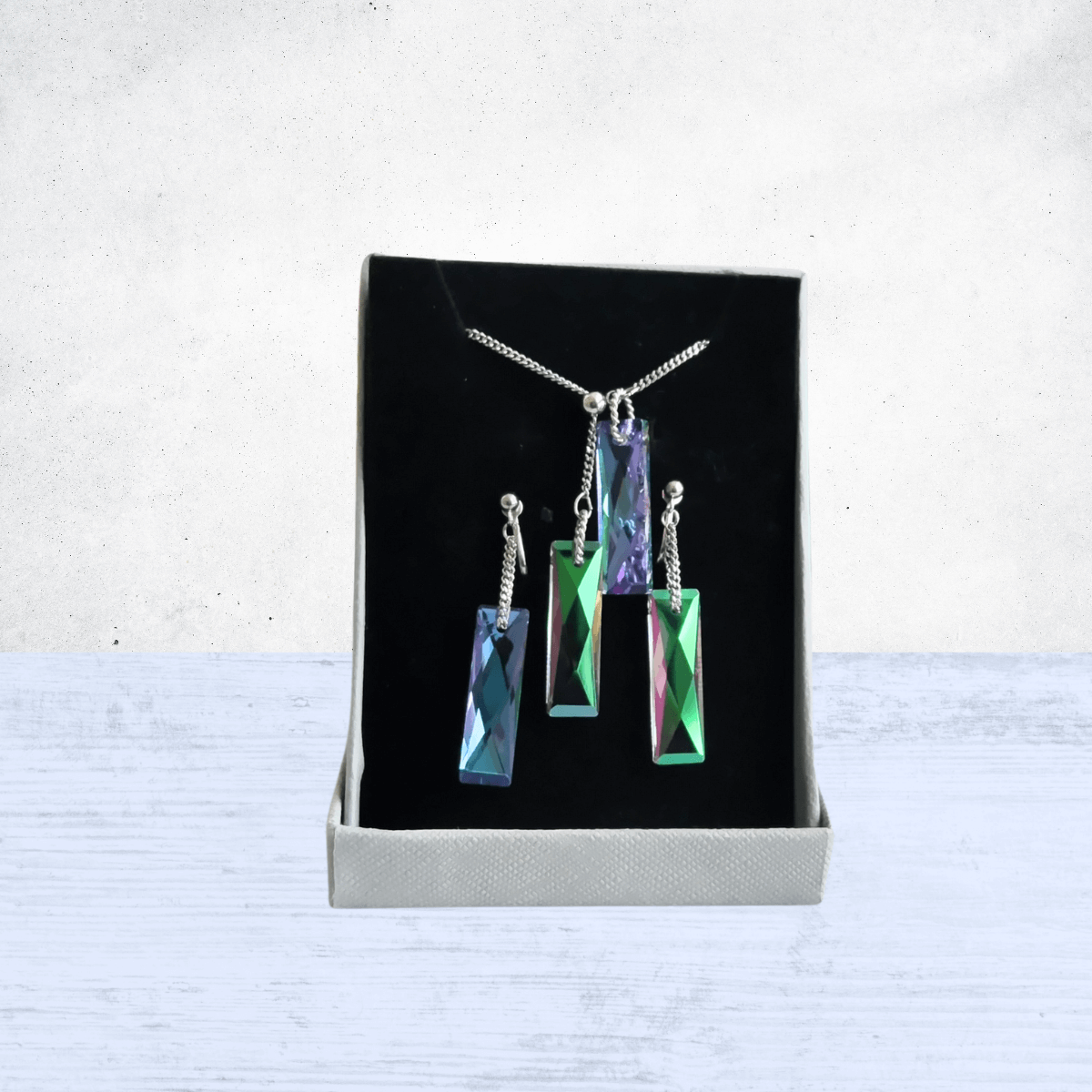 セット販売 オーロラガラスビーズ 2way Y字ネックレス ラリエット / ロングネックレス＆イヤリング / ピアス