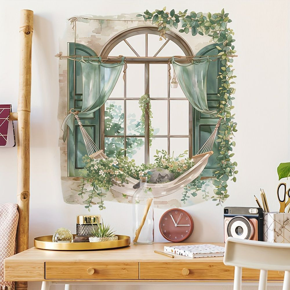 アート インテリア ウォールステッカー 3D窓ステッカー 寝室 2枚組 リビングルーム 装飾用 PVC 花のフェイクウィ