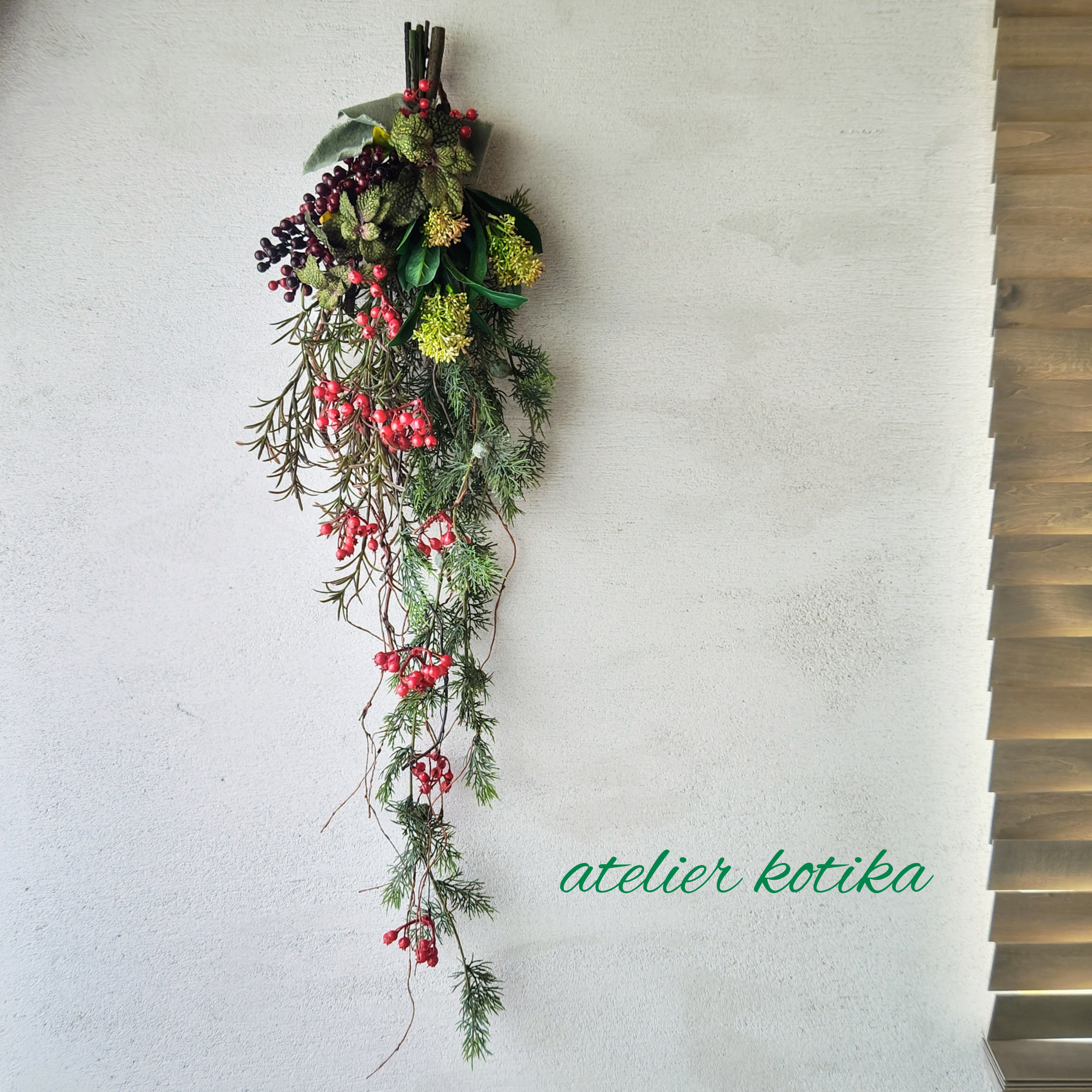 ナチュラルスワッグロングRD＆GR／アーティフィシャルフラワー