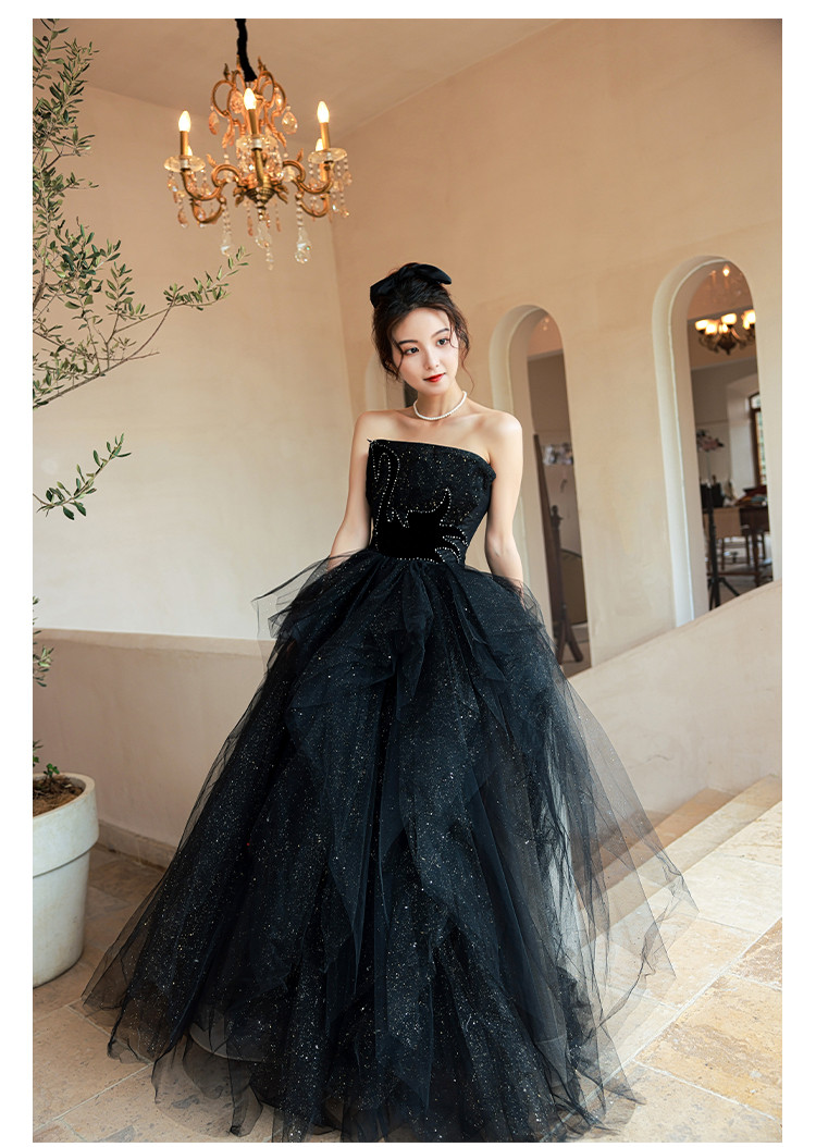 豪華 黒 ふわふわ オフショルダー ドレス ウェディングドレス パーティー 演奏会 二次会 前撮り 披露宴 AK176