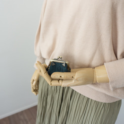 グリーン・猫耳のミニがま口ポーチ 2枚目の画像