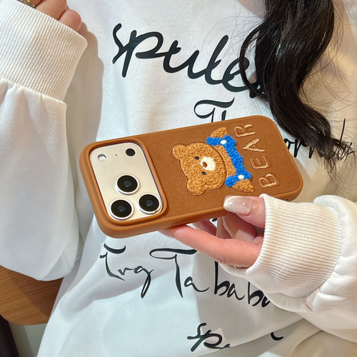 動物刺繍 もこもこ iphoneケース 17 16 15 14 13 スマホケース くま