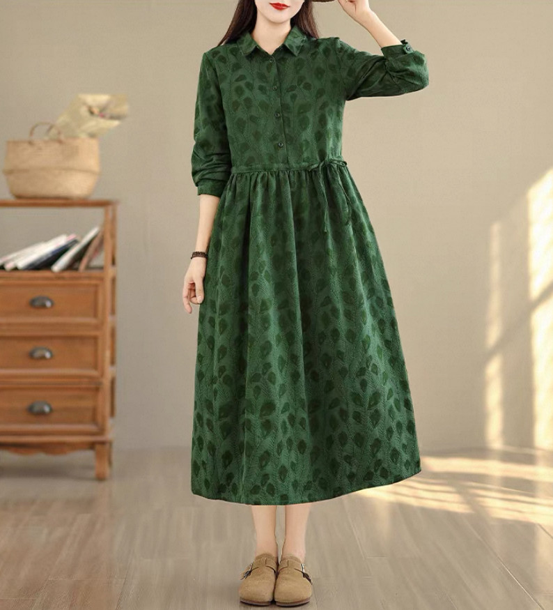 秋の新作、ワンピース、レディース、 ゆったり、長袖、ジャカード、春