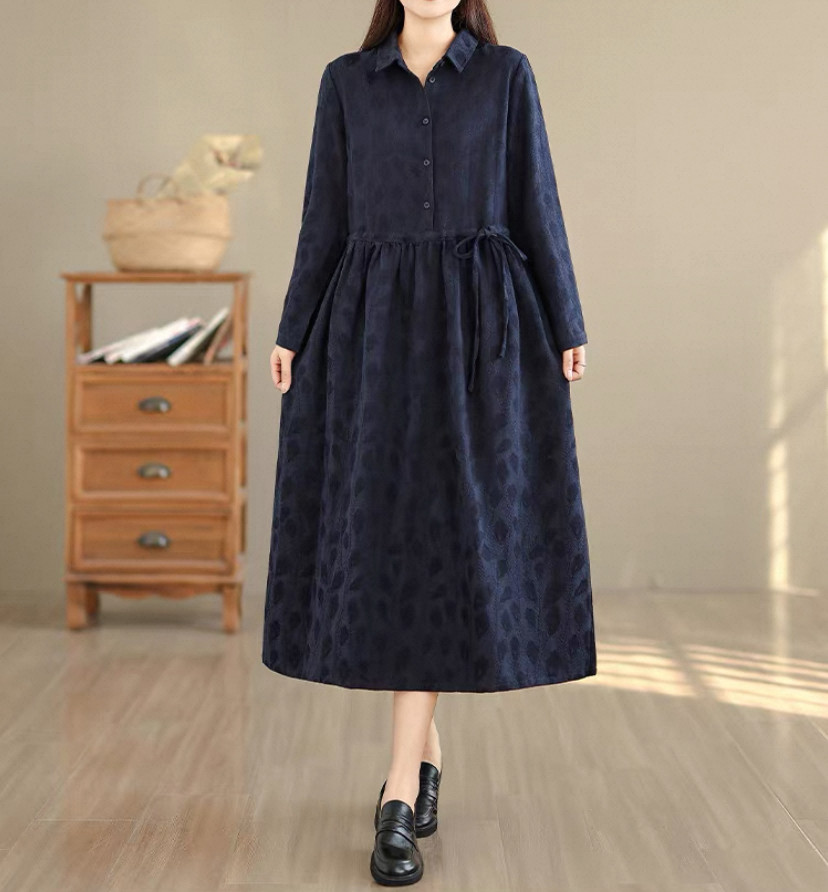 秋の新作、ワンピース、レディース、 ゆったり、長袖、ジャカード、春