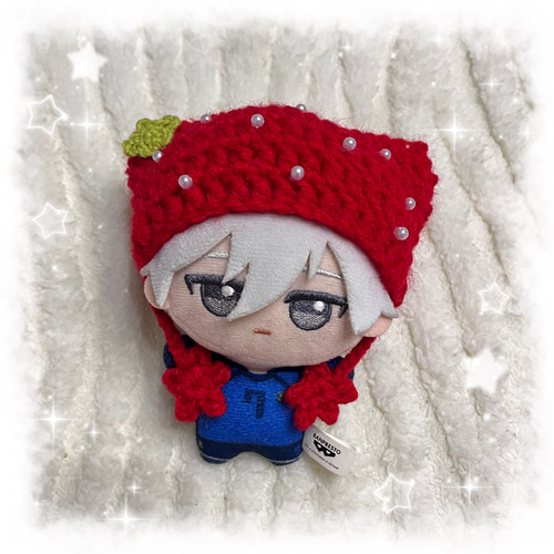 編み物 ちびぐるみ ぬい服 猫耳ニット帽 いちご ぬいぐるみ riri 通販