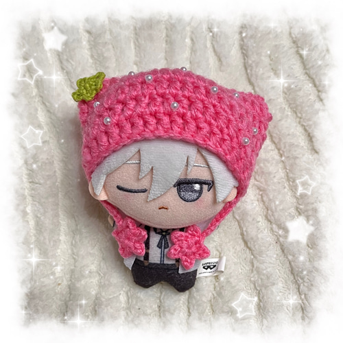 編み物 ちびぐるみ ぬい服 猫耳ニット帽 いちご ぬいぐるみ riri 通販