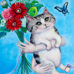 原画 「ある日こねこたちの見た夢は（シャガールへのオマージュ