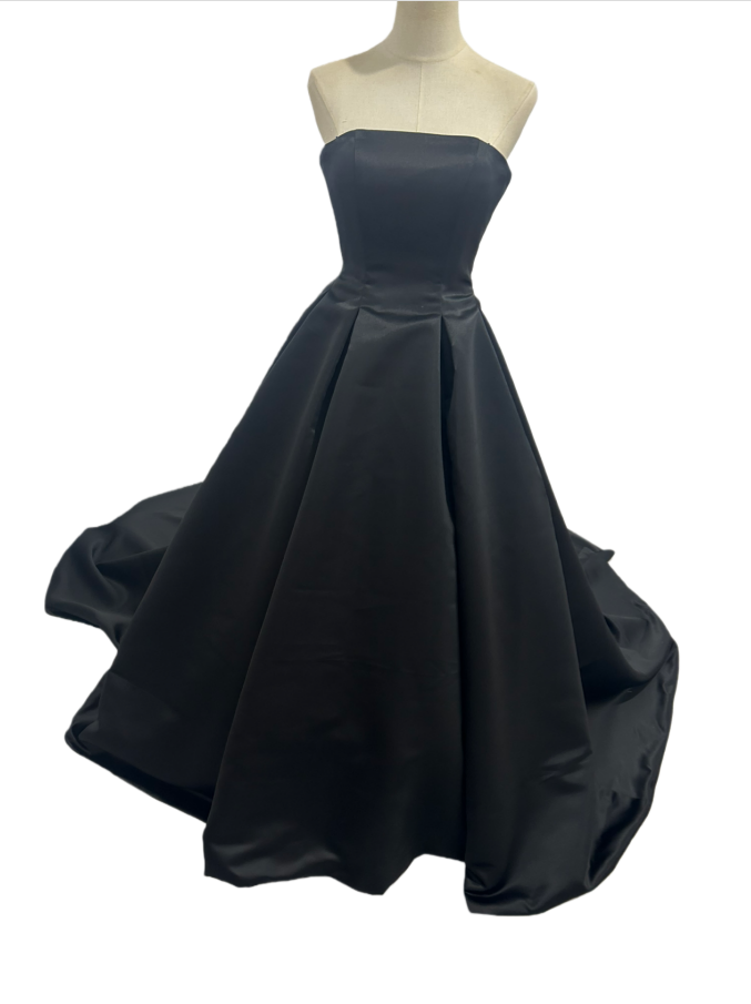 パーティードレス ブラック ビスチェドレス 光沢サテン ファスナー スレンダーライン 前撮り