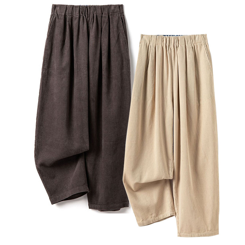 【コットン100%/コーデュロイ】レトロカジュアルなテーパードパンツ。ガウチョシルエットのゆったり履き心地が魅力L727