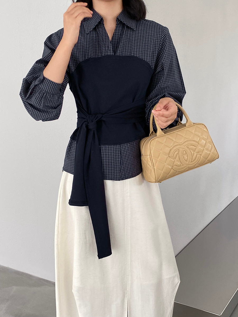 秋冬レディース二枚組み風 ウエストを絞った チェックシャツ【返品・交換可】品質最優先25-439