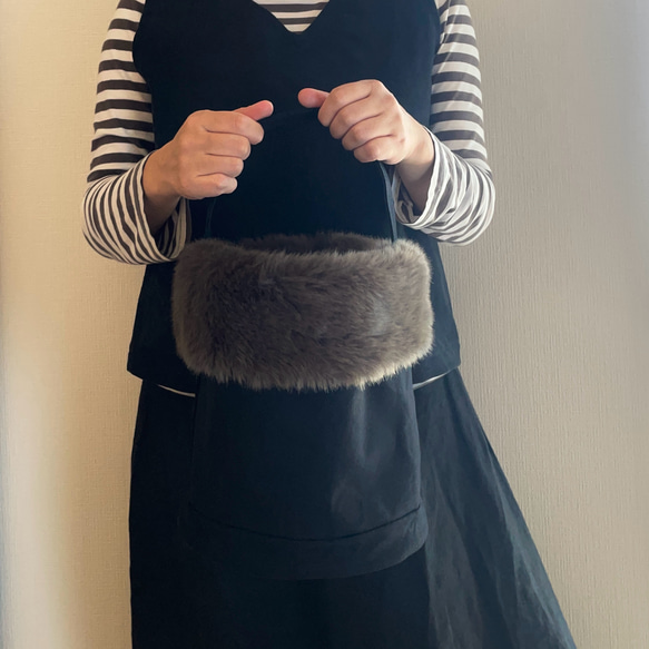 2WAY［取外し可］グレーファーアタッチメント 帆布トートバッグ ブラック パラフィン加工 6枚目の画像