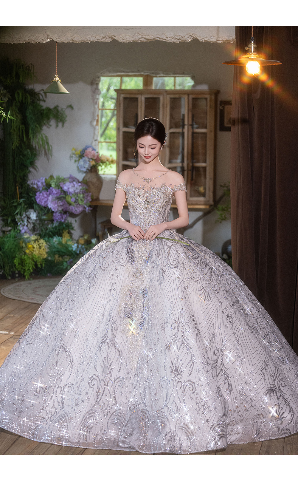 豪華 白 高級 きらきら ウェディングドレス パーティー 結婚式 花嫁 演奏会 前撮り 披露宴 A7004