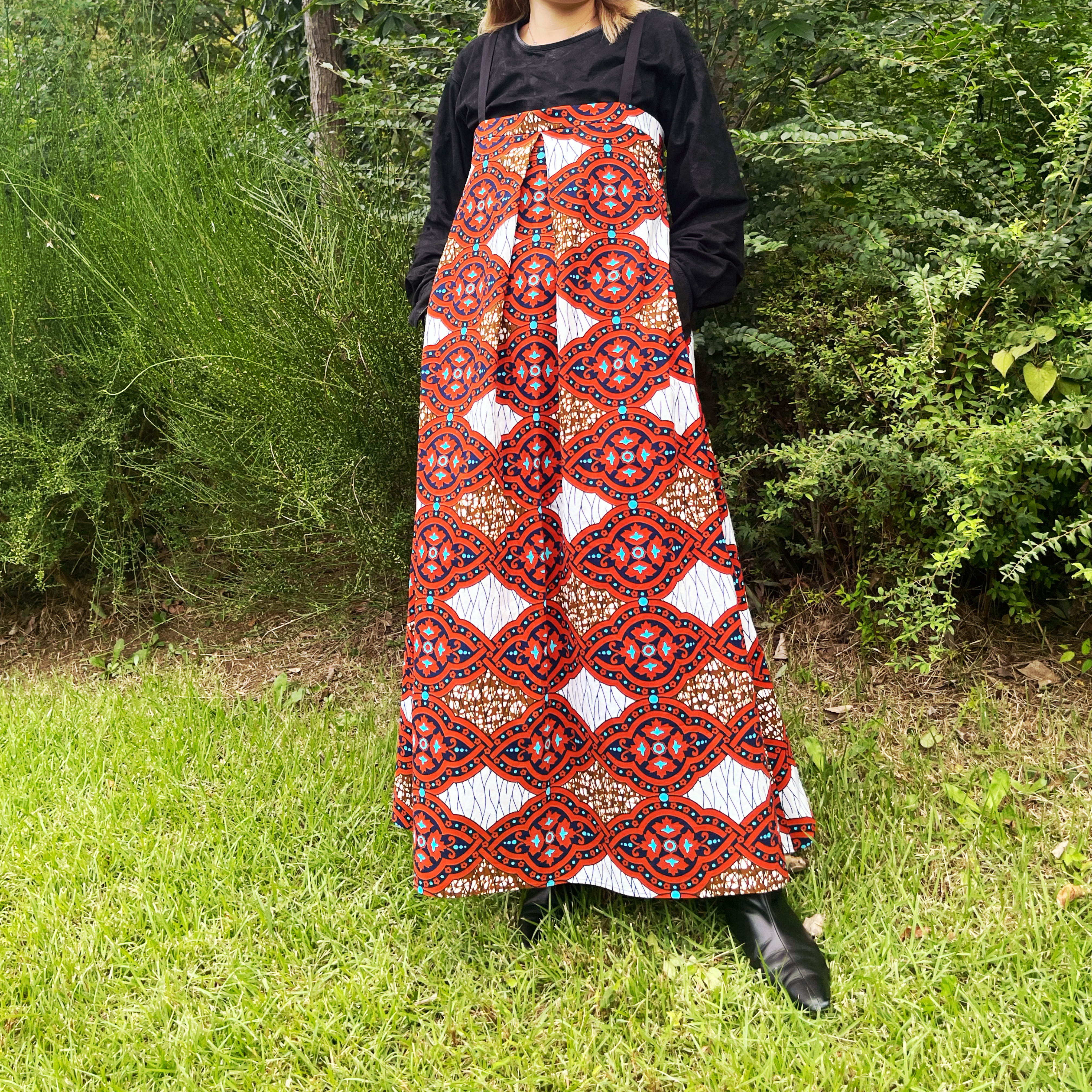 アフリカンバティック　エキゾチックなひし形タックワンピース