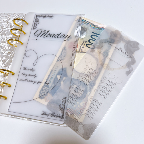 weeklyバインダー貯金 Saving リフィル A6サイズ 7枚 上品 大人 ハート