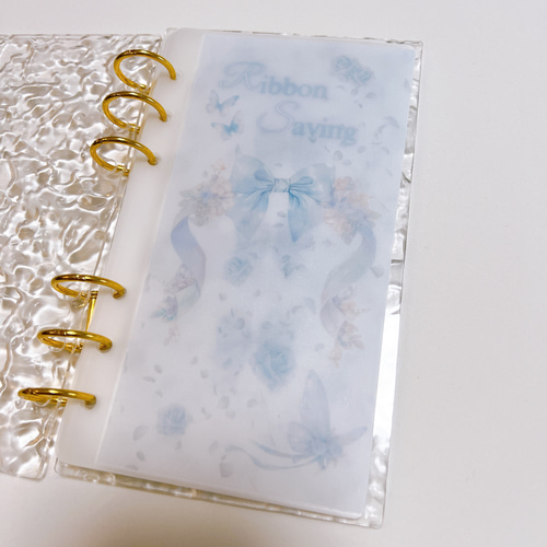 バインダー貯金 Saving リフィル A6サイズ 5枚 水色 リボン オシャレ