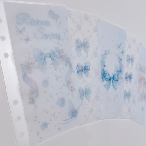 バインダー貯金 Saving リフィル A6サイズ 5枚 水色 リボン オシャレ