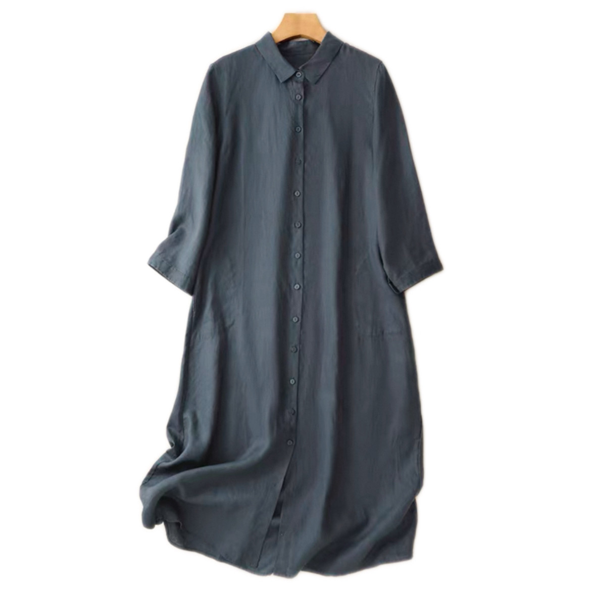 無地ワンピース 大人カジュアル長袖ワンピース 綿麻ワンピース 秋冬 受注制作