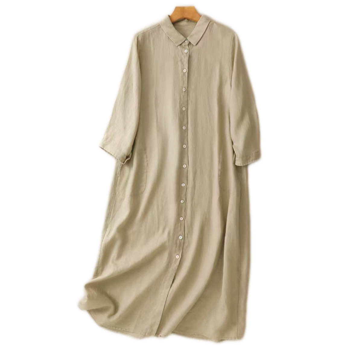 無地ワンピース 大人カジュアル長袖ワンピース 綿麻ワンピース 秋冬 受注制作