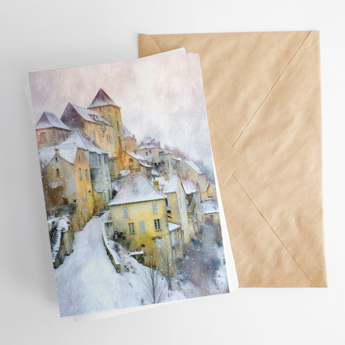 雪降る町【 フランスの美しい村の冬 タイプB 】 冬景色
