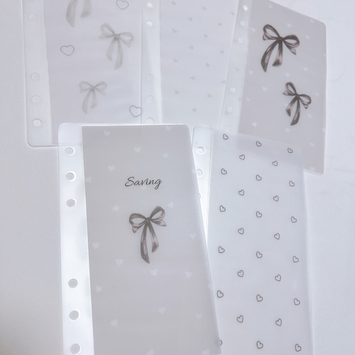 バインダー貯金 Saving リフィル A6サイズ 5枚 グレーリボン 可愛い