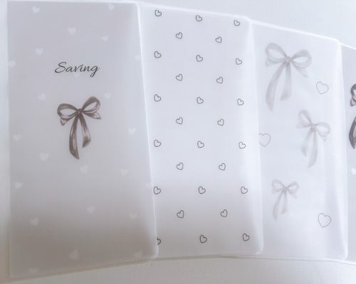 バインダー貯金 Saving リフィル A6サイズ 5枚 グレーリボン 可愛い