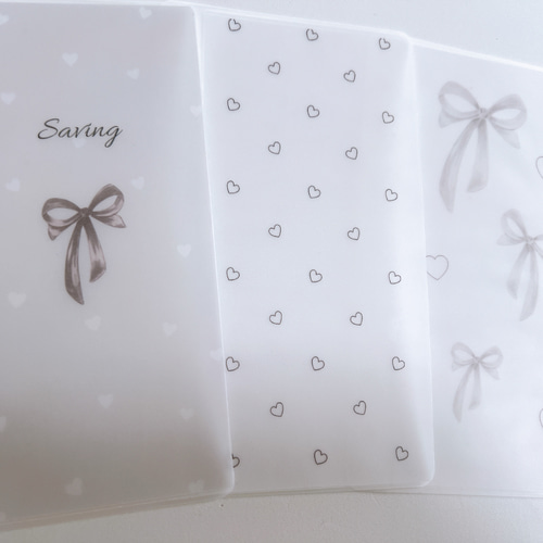 バインダー貯金 Saving リフィル A6サイズ 5枚 グレーリボン 可愛い