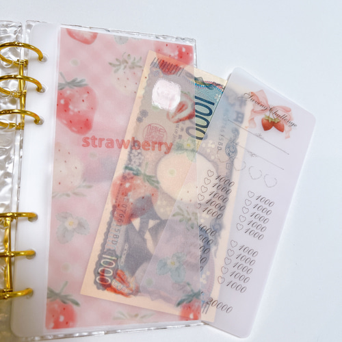 バインダー貯金 Saving リフィル A6サイズ 5枚 いちご ギンガム