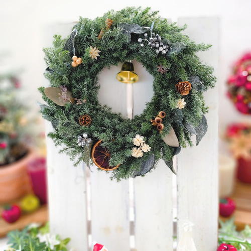 ♡森の中のクリスマスリース♡プリザーブドフラワー♡針葉樹の香り