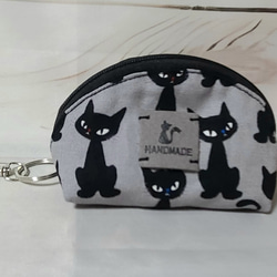 ハンドメイド 12㎝ミニファスナーポーチ コスメカードケース 猫柄