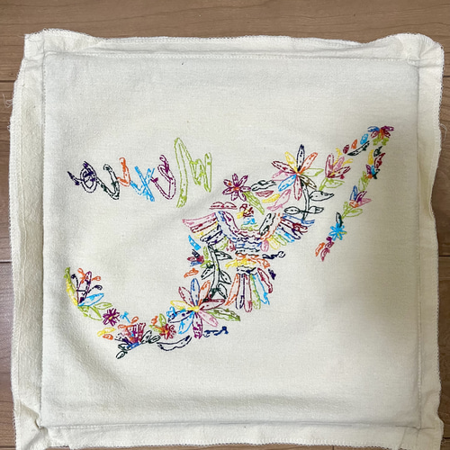 クッションカバー【30cm角】メキシコ オトミ刺繍 鳥 クッション
