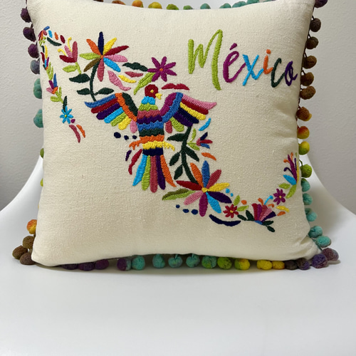 クッションカバー【30cm角】メキシコ オトミ刺繍 鳥 クッション