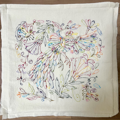 クッションカバー【45cm】メキシコ オトミ刺繍 孔雀 クッション